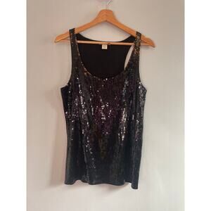 White + Warren Women’s Medium black sequined racer back tank evening glitzy